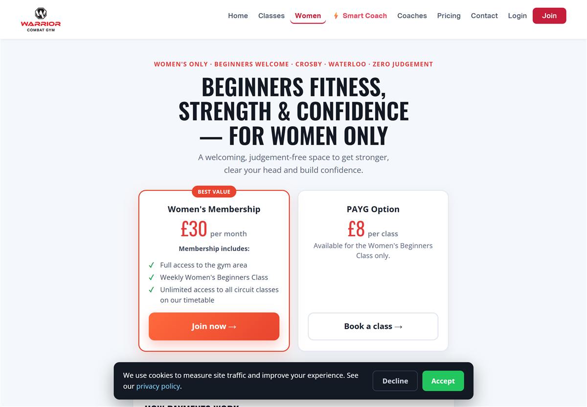 Women's fitness landing page