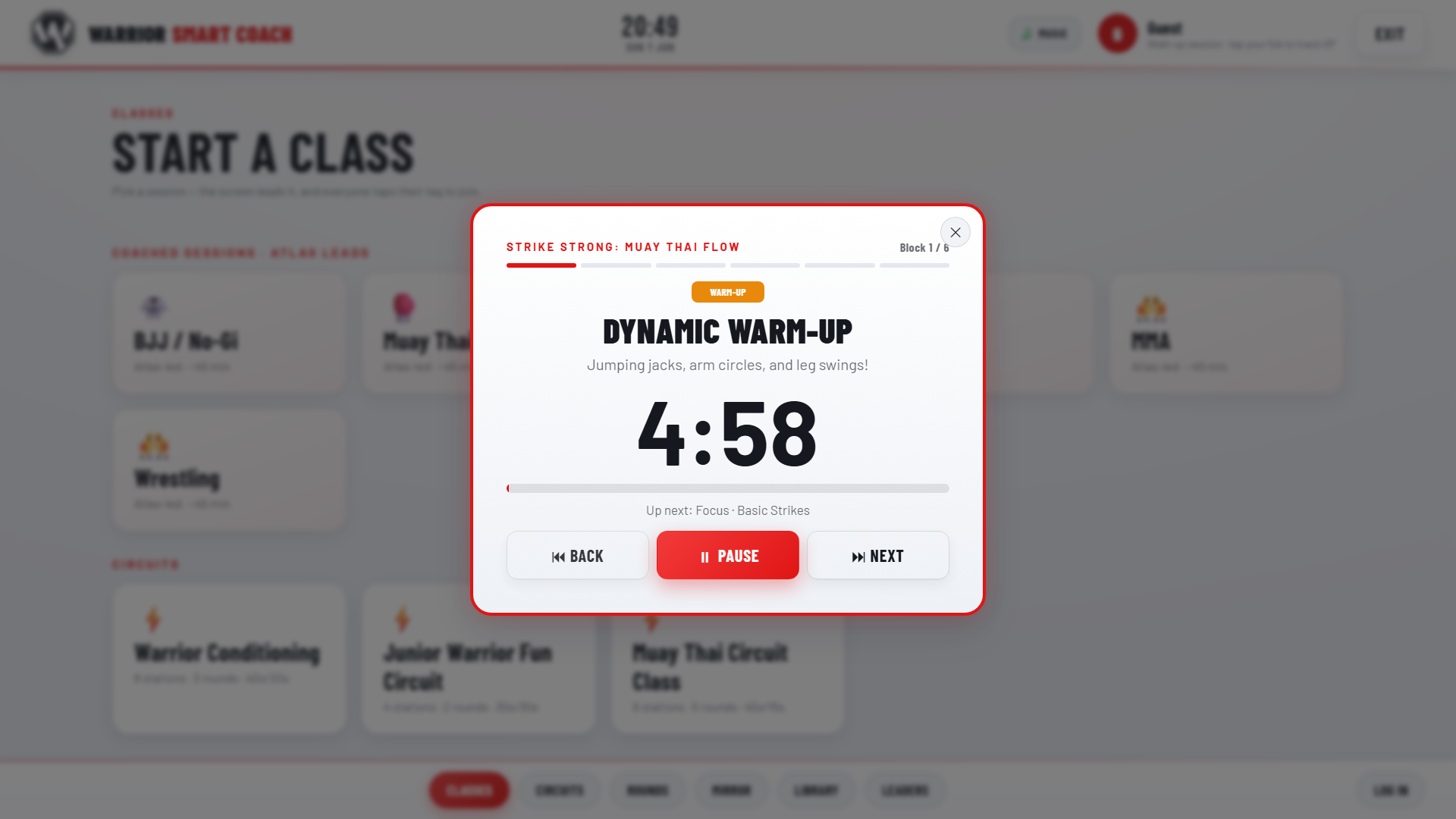 Start a class on the Warrior Smart Coach