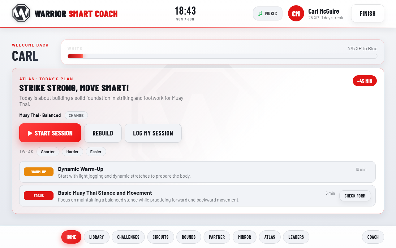 A session built around your goal on the Warrior Smart Coach